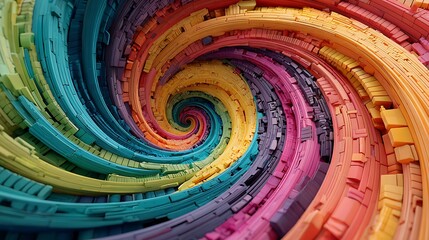 A vibrant and mesmerizing spiral of colorful blocks, creating a captivating abstract pattern with a sense of depth and movement, perfect for modern design projects