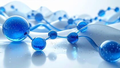 Abstract molecular structure depicting scientific concepts with a gradient and blue spheres