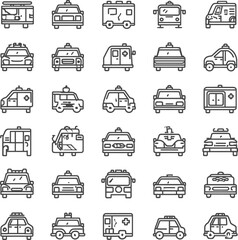 set of vehicles line art illustration