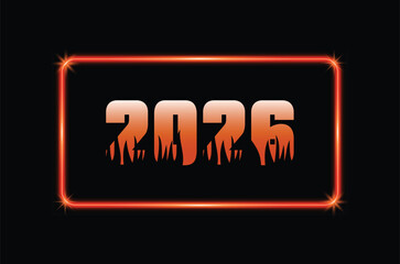 Glowing neon frame with dripping 2026 text on a black background