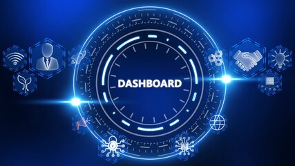 Futuristic Digital Dashboard Hub with Network Icons and Glowing Blue Lights data technology - Powered by Adobe