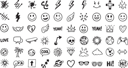 hand drawn alphabet icon vector set 