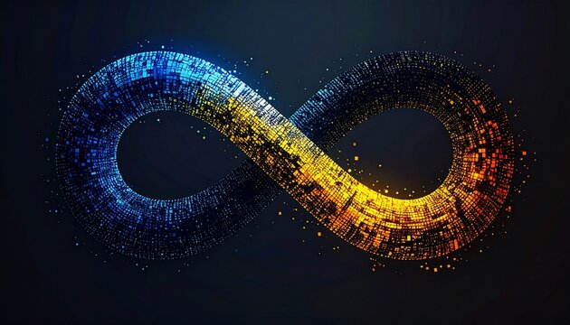 Abstract digital infinity loop with gradient color scheme for technological concepts