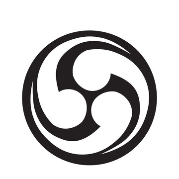 Black tomoe mitsudomoe symbol in a circle shape