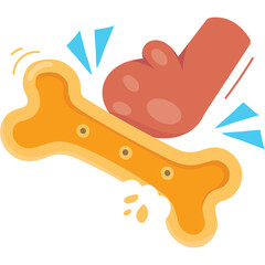 Illustration of a dog's paw crushing a bone with small blue triangles and white speckles on a transparent background