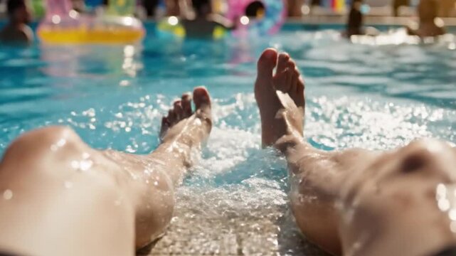 Relaxing summer feet splashed by pool water family poolside photography bright sunny day close-up view leisure vibes