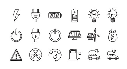 Collection of various technology symbols in simple outline style design