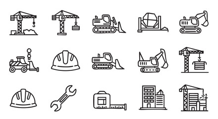 Construction and industrial equipment line icons seamless pattern vector art