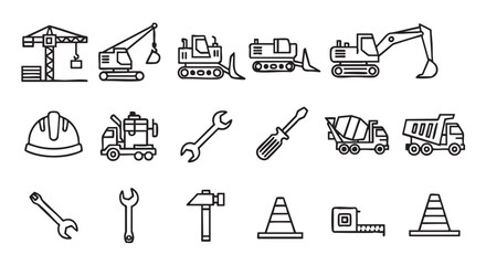 Construction Icons Set Minimalist Style Vector Illustration Heavy Equipment tools
