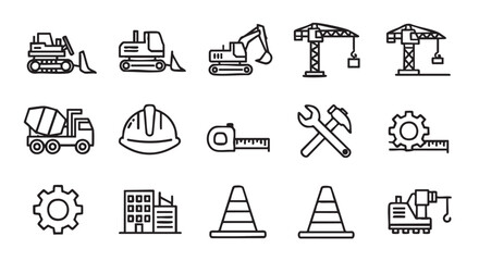 Construction Icons Set Vector Illustration with Heavy Equipment Building and Safety