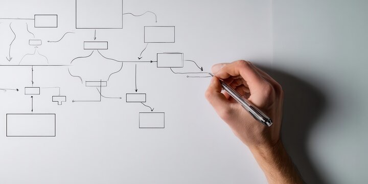 Hand Drawing Business Process Diagram on White Paper