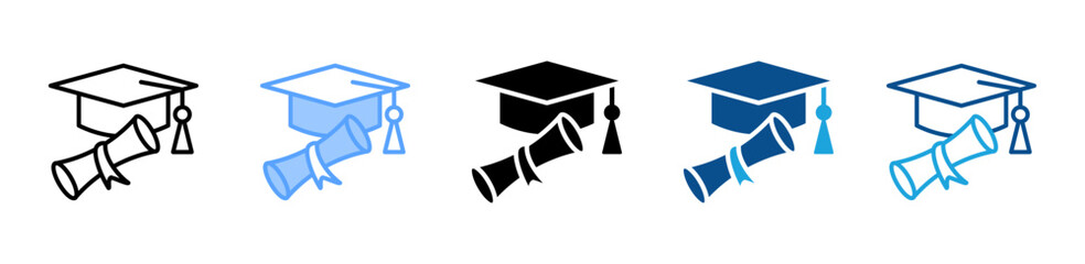 Graduation Cap icon sheet multiple style collection