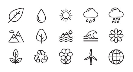 Ecology related icon set on white background for nature concepts