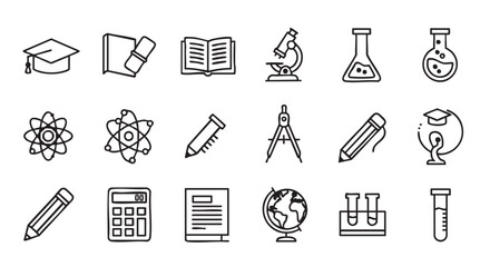 Education and knowledge doodle icons set graduation science mathematics learning materials