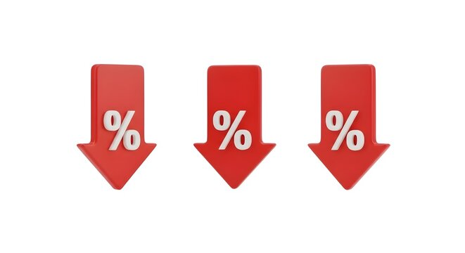 Three red arrows pointing downward with percentage signs on white