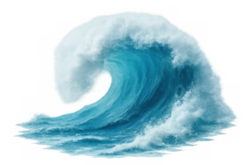 Large ocean wave breaking with immense power, showcasing natural elements, fluid movement, and water texture on a transparent background