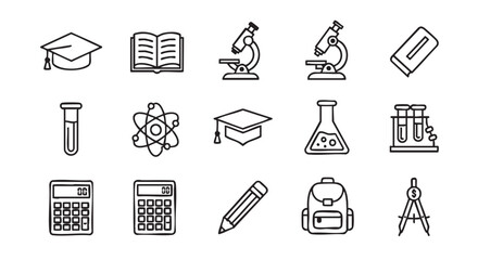 Education icons set with graduation cap book test tube calculator vector