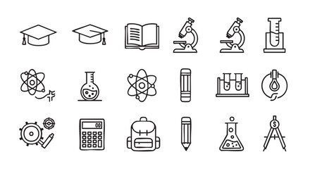 Education Science Technology Concepts Doodle Icons Vector Illustration Background Black and White