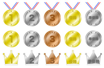 金メダル・銀メダル・銅メダル、金王冠・銀王冠・銅王冠の 1位・2位・3位と優勝・準優勝セット
