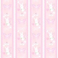 A charming coquette-style seamless pattern featuring cute ribbons, hearts, bows, flowers, and soft pastel colors. Perfect for wrapping paper, stationery, fabric prints, digital backgrounds, scrapbooki
