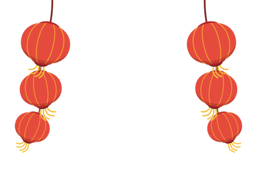 Chinese New Year PNG. Vector Chinese lantern on transparent background. Chinese New Year red light festival.