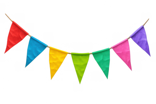 Colorful assorted pennant bunting garland decorating a celebration, festival, or party on transparent background - Powered by Adobe