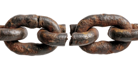 Broken Rusty Metal Chain Links isolated on a transparent background