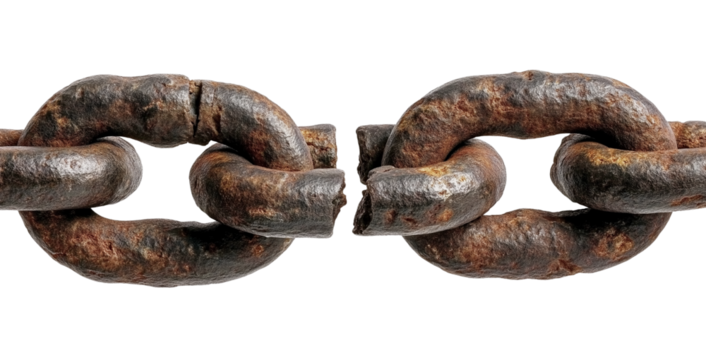 Broken Rusty Metal Chain Links isolated on a transparent background
