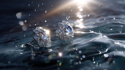 Elegant sparkling rings submerged in water with soft reflections and bubbles creating a mesmerizing visual effect