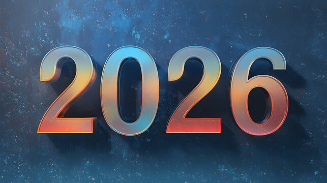 Metallic 2026 numbers shimmer against a dark, textured cosmic background