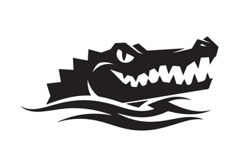 Fototapeta premium A menacing alligator head emerges from the water, showcasing its sharp teeth isolated on