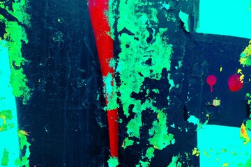 Abstract paint texture in teal, red, black. 80s, acid style with bold colors, textured appearance. Background, texture, digital art, modern 80s, acid trend visuals.