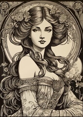 beautiful vintage lady pencil sketch vector illustration