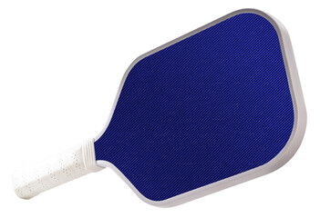 Blue pickleball paddle isolated on white with clipping path, modern sports equipment for pickleball training and gameplay.