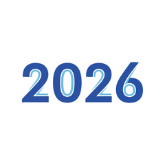 Blue 2026 year number text new year celebration graphic modern typography isolated on white background
