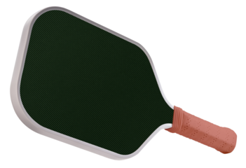 Green pickleball paddle isolated on white with clipping path, modern sports equipment for pickleball training and gameplay PNG file.