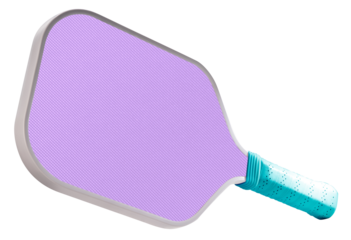 Violet pickleball paddle isolated on white with clipping path, modern sports equipment for pickleball training and gameplay PNG file.