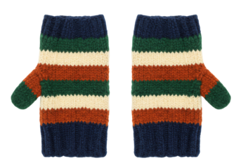 Isolated wool knit mittens with horizontal stripe pattern for winter warmth and comfort