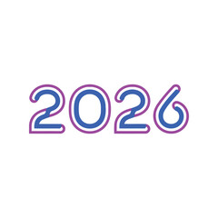 2026 year number typography futuristic font digital numeral celebration graphic isolated on white background