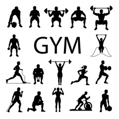 Fitness and Workout Silhouettes. Gym, Exercise, and Training Vector Set