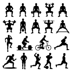Fitness and Workout Silhouettes. Gym, Exercise, and Training Vector Set