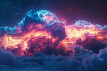 Vivid lightning illuminates colorful clouds in a dramatic night sky, creating a breathtaking spectacle of nature's power © nsit0108