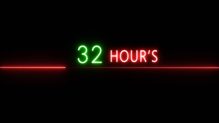  32 Hours timer illustration number. Neon countdown timer. Counting clock icon.