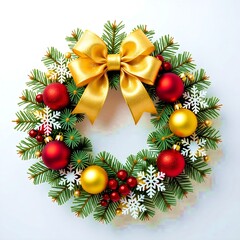 Festive Christmas Wreath Illustration with Red Text – Merry Christmas & Happy New Year