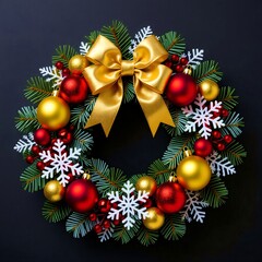 Festive Christmas Wreath Illustration with Red Text – Merry Christmas & Happy New Year