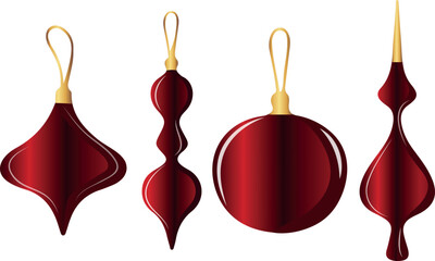 set of Christmas tree toys of various sizes and shapes with a beautiful red gradient, for holiday printing, applications or seasonal designs