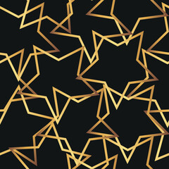 abstract seamless pattern with stars with a gold texture chaotically on a black background, for holiday posters, abstract backgrounds or other printing