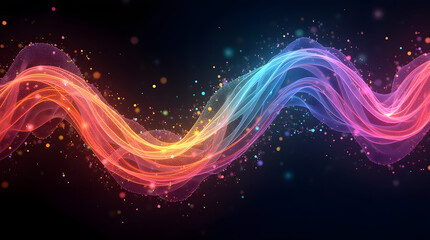 A vibrant display of colorful waves with glowing particles, creating a dynamic and energetic abstract background.