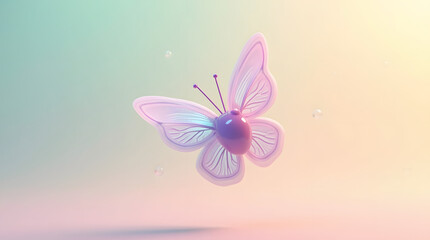 A delicate pink butterfly gracefully flutters against a soft pastel background, embodying beauty and tranquility.