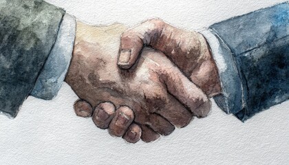 A watercolor illustration of two hands shaking symbolizes partnership and agreement, suitable for articles on business cooperation, networking, or negotiations,